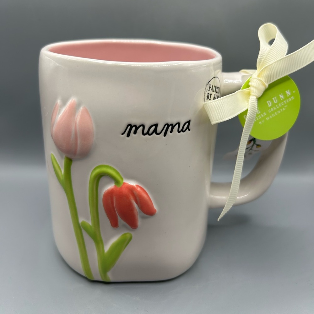 Rae Dunn MAMA Mug With Pink Flowers Mother's Day Floral Tulips Spring NEW